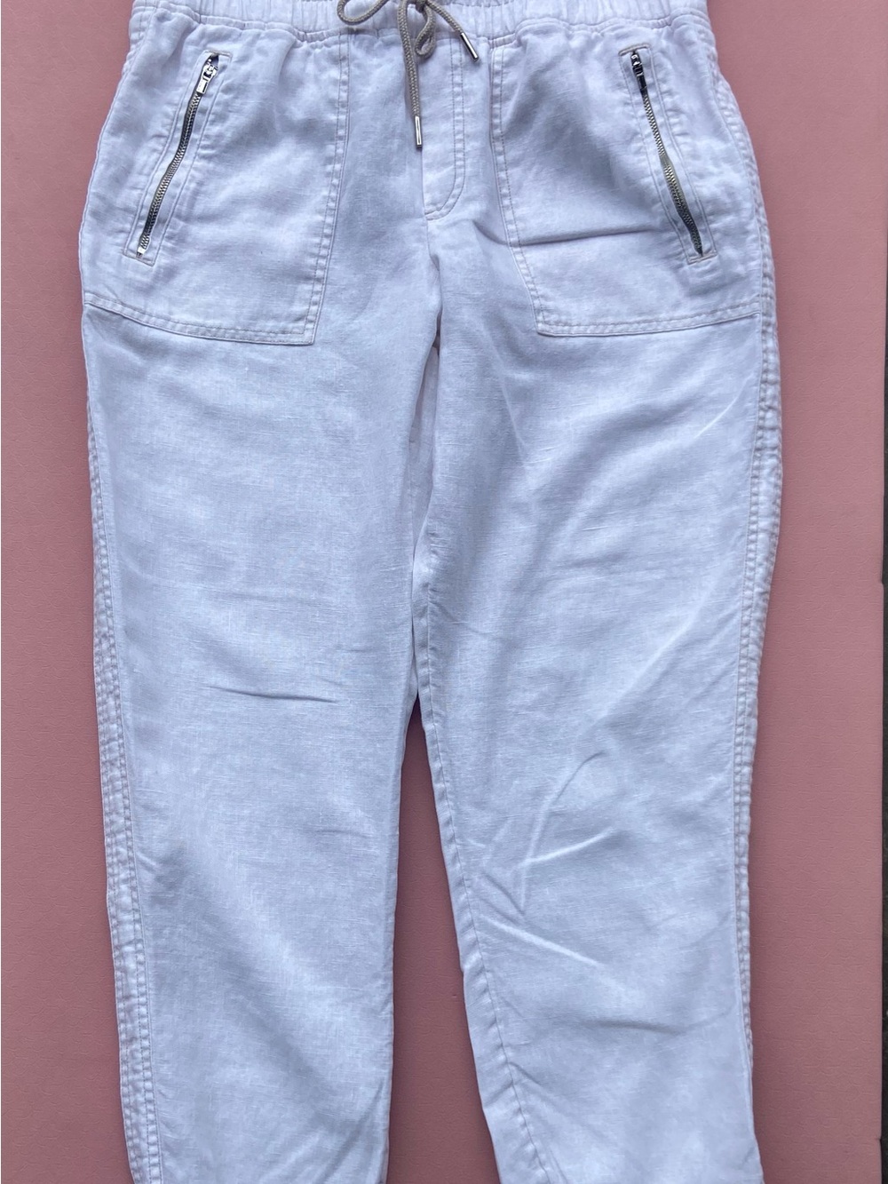 Athleta White Drawstring Jogger Pants with Zip Pockets